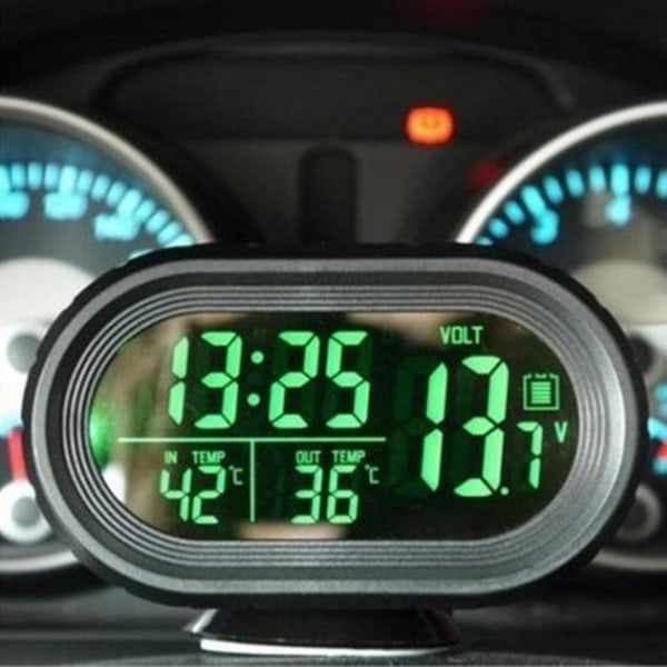 Grønn 12v Bil Digital Termometer Voltmeter Klokke Alarm Monitor Multifunksjonsmåler