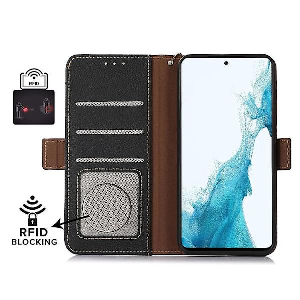 Til Samsung Galaxy S24 Side-magnetisk Tj Ægte Læder Rfid Mobiltelefon Etui Black
