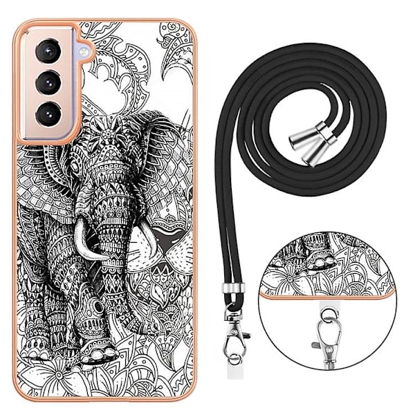 Samsung Galaxy S21+ 5g:lle sähköpinnoitettu, kaksipuolinen Imd-matkapuhelinkotelo, jossa on lariat Totem Elephant