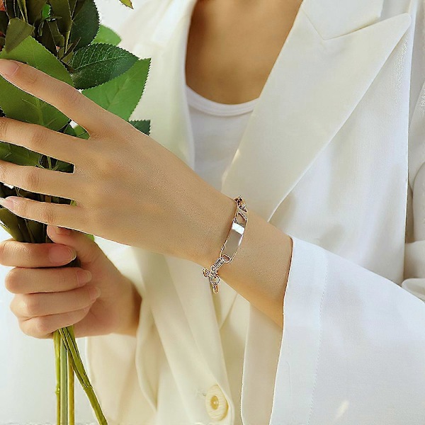 Rustfrit stål armbånd med indgraveret hult hjerte, rustfrit stål armbånd til kvinder gold