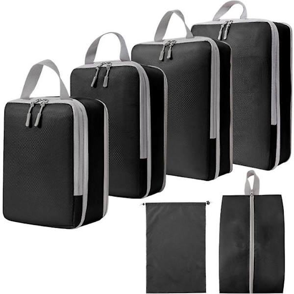 6-pack Kompressionspackningskuber för resor, Ultralätta packningsorganisatörer för resväska & ryggsäck BLACK STYLE 1