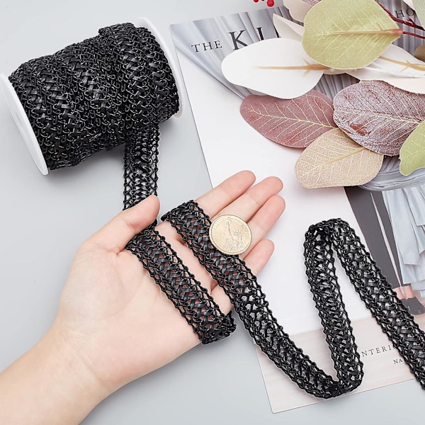 10 Yards Grimp Flätad Kantband - PU-Läder Vävd Kantband för DIY-Hantverk