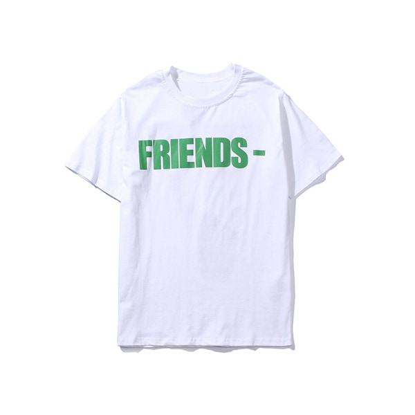 Men's T-Shirt Big V Print Cotton Hip-Hop Summer Tee Letters Friends Fashionable, White-XS White XS