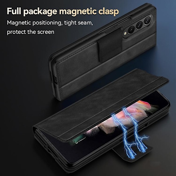 Til Samsung Galaxy Z Fold2 / W21 Sulada All-inclusive Magnetisk Snap Flip Læder Mobiltelefon Etui Black