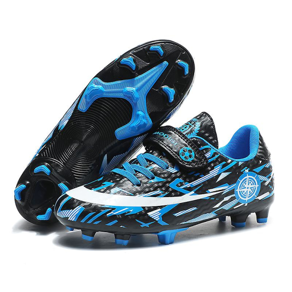 Kids Soccer Shoes Cleats Professional Breathable Athletic Football Boots for Outdoor Indoor TF/AG BlackBlue 36