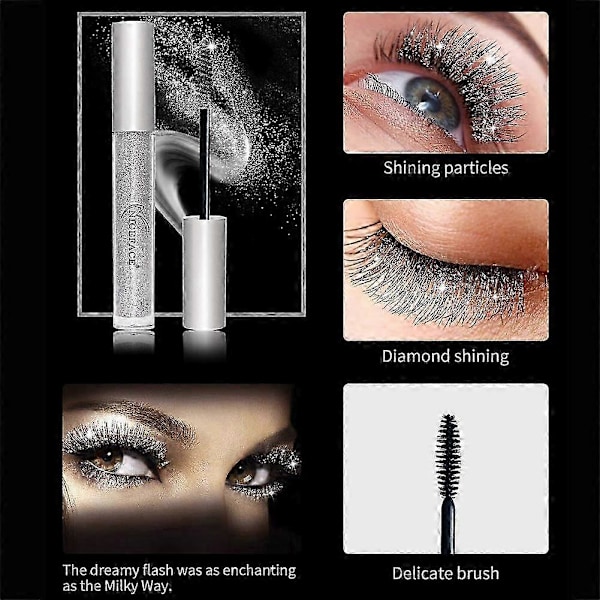 Glitter Mascara Diamond Glitter Mascara, 4D Glitter Vandfast Mascara, Langvarig Tyk og Lang Mascara til Kvinder