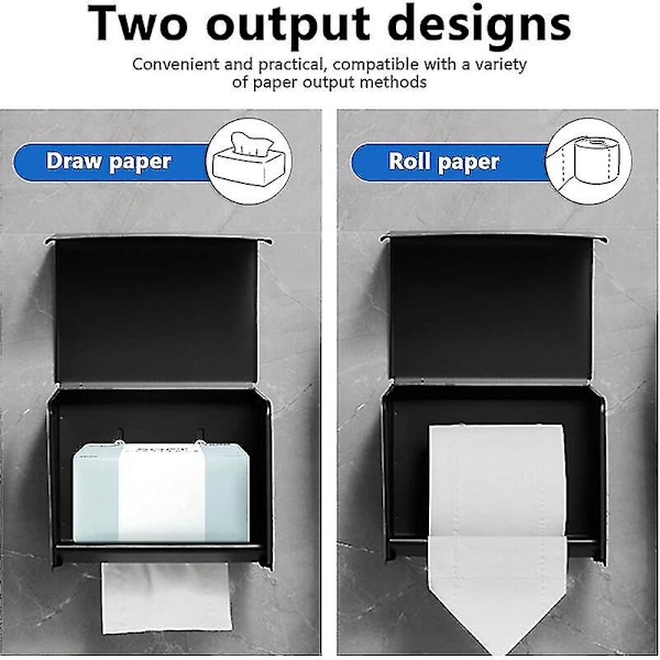 Seinälle kiinnitettävä WC-paperiteline, vedenpitävä ja pölytiivis, paperiteline ja paperirullateline, mattamusta 20*13*12.5 cm