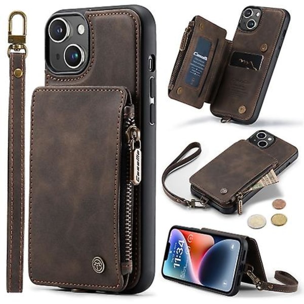 For Iphone 15 Caseme C20 Monitoiminen Rfid Nahkainen Matkapuhelinkotelo Brown iPhone 15