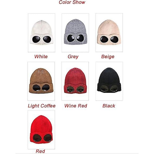 Unisex Fleece Ski Caps Beanie Vinterhat Med Briller Strik Varme Uldhatte Sne Ski Skull Udendørs Cap Hvid