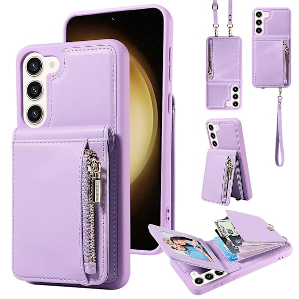 Samsung Galaxy S24-fodral i PU+TPU med RFID-blockerande telefonskal med plånbok och stativ Purple