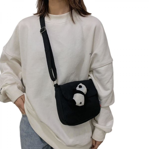 Muoti Söpö Panda Doll Yksinkertaiset olkalaukut Naisten Söpö matkapuhelimen Messenger Bag (musta)