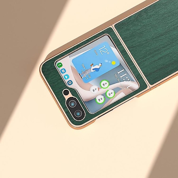 Nano-belagt træstruktur PU mobiltelefonetui til Samsung Galaxy Z Flip5 Green