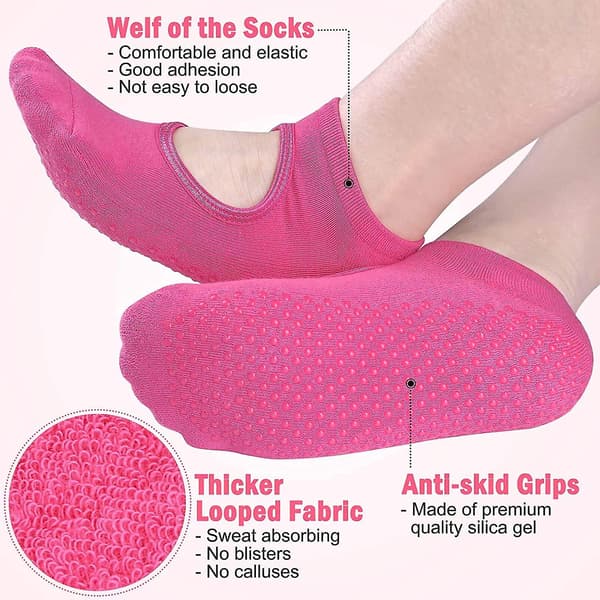 Yogasockor för Kvinnor Halksäkra Sockor, 6 Par Acsergery Present Klibbiga Sockor Med