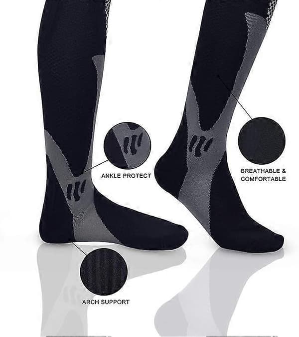 3 par kompressionsstrumpor för män och kvinnor, elastiska strumpor Black L-XL