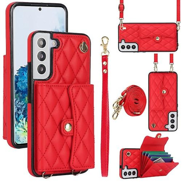 Horisontellt plånboksfodral i läder för Samsung Galaxy S22 5g, diagonalt bärbart, rombiskt Red