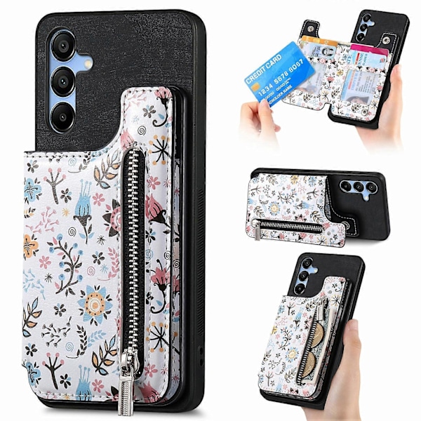 Fodral för Samsung Galaxy A16 5G/A16 4G med Mönster, Stativ, Plånbok, Läder + TPU, RFID-Blockering Black