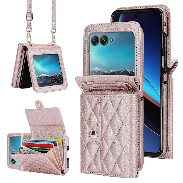 Til Motorola Razr 40 Ultra 5g Kortlomme Etui PU Læder+pc Krydspose Telefon Cover Rose Gold