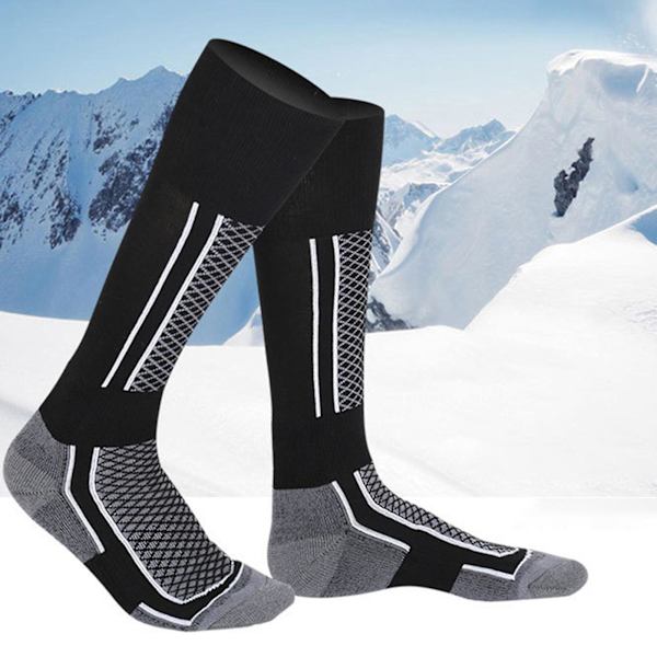 1 par vinter herr damer utomhus sport snowboard bomull termisk varm långa skidstrumpor Grey Black Men