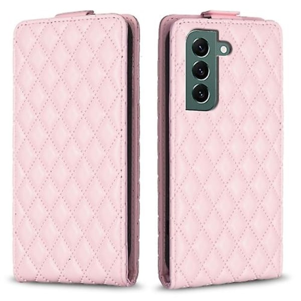 Mobiltelefonskal i läder med vertikalt flipp för Samsung Galaxy S22+ 5g Diamond Lattice Pink