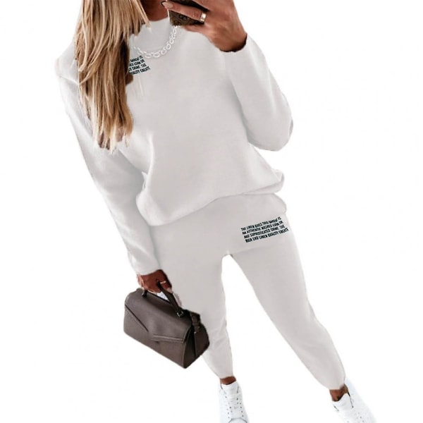 Træningsdragt til kvinder i to dele efterårsmode Solid afslappet langærmet trøjeoutfits Højtaljet bandagebukser Oversize hættetrøjer White(72717) XL