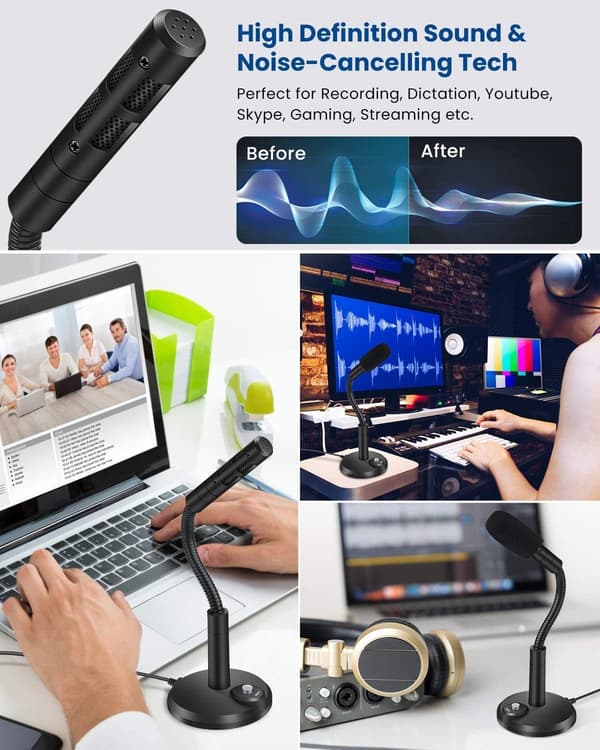 USB Dator Mikrofon, USB PC Mute-knapp med LED-indikator Plug & Play Mac / Windows-kompatibel