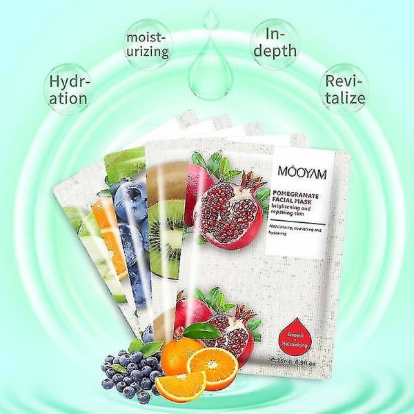 10 stk Mooyam Organic Fruit Mask Sheet Cleansing Hydrating Green Apple Kiwi Blueberry Patch Mask Blueberry Mask