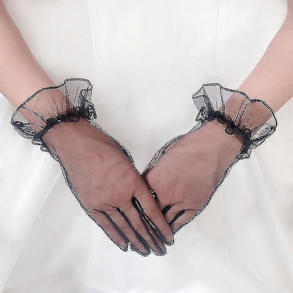 MIMIGO Långa Transparenta Tullehandskar Ultra Tunna Vantar Brud Armbågshandske Black1