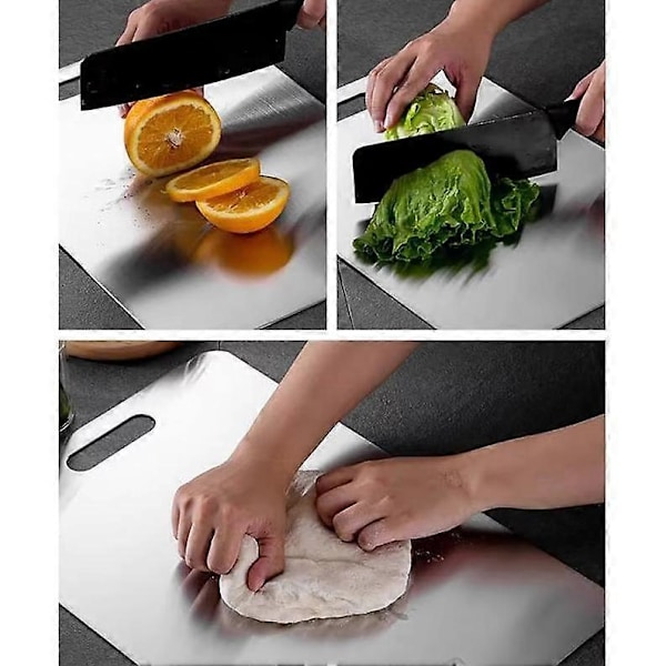 Dobbeltsidet Skærebræt i Rustfrit Stål, Fødevarekvalitet, Kommercielt, Tykkere, Skimmelresistent, Til Hjemmet, Frugt Skærebræt 46*30cm