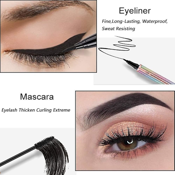 Vattentät Eyeliner Mascara Set 4d Curl Vattentät Långvarig Ögonmakeup Set