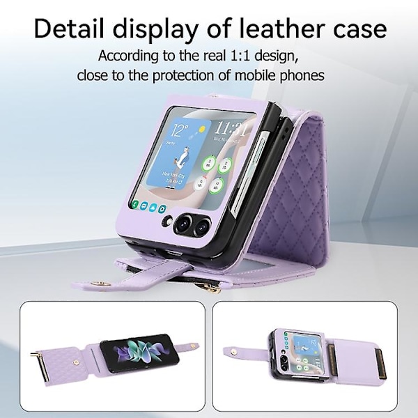 Crossbody-etui i læder med diamantgitter til Samsung Galaxy Z Flip5 Purple