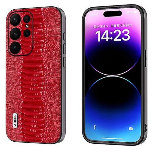 For Samsung Galaxy S23 Ultra 5g Abeel Ægte Læder Weilai Serie Mobiltelefon Etui Red