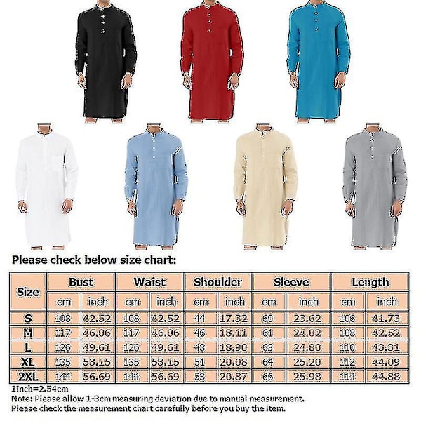 Herren Nattkjole Bomulls Søvnkjole Scoop-hals Side Split Kneelengde Med Lomme Light Blue 2XL