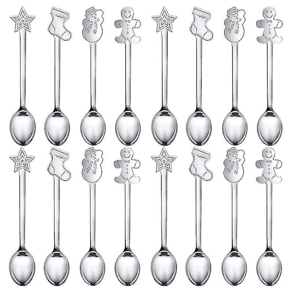 16pcs Christmas Decorations For Home Stainless Xmas Coffee Spoons Dessert Spoon Tableware Kitchen N