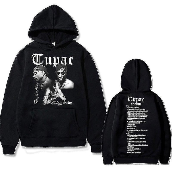 Geore Rapper Tupac 2pac Hip Hop Hættetrøje Herremode Hættetrøjer Mænd Kvinder Oversized Pullover Mand Sort Streetwear Mand Vintage Sweatshirt Hwy Black XL