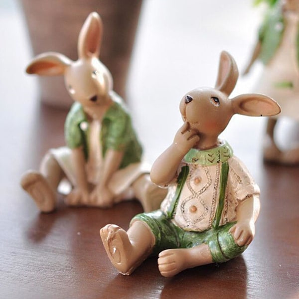 Påskehare Figur Dekoration Festlig Kunstig Harpiks Påske Håndlavet Kanin Fe Have Ornament Husholdning