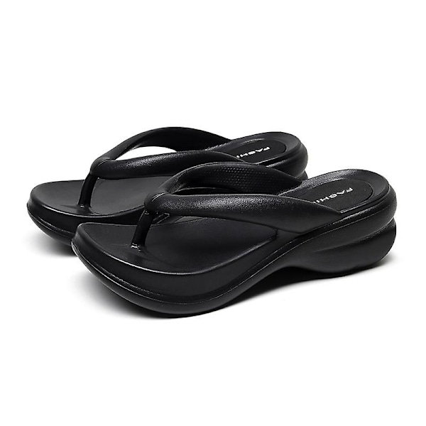 6CM Tykke Sålede Flip Flops Sommer Sliders For Kvinner Myk EVA Strand Sklisikre Sandaler Svart 39 40