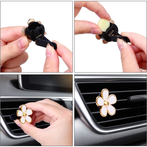 8Pcs Daisy Flower Air Vent Clips Car Air Freshener Decorative Clip for Car Air Vent Decoration Accessories White