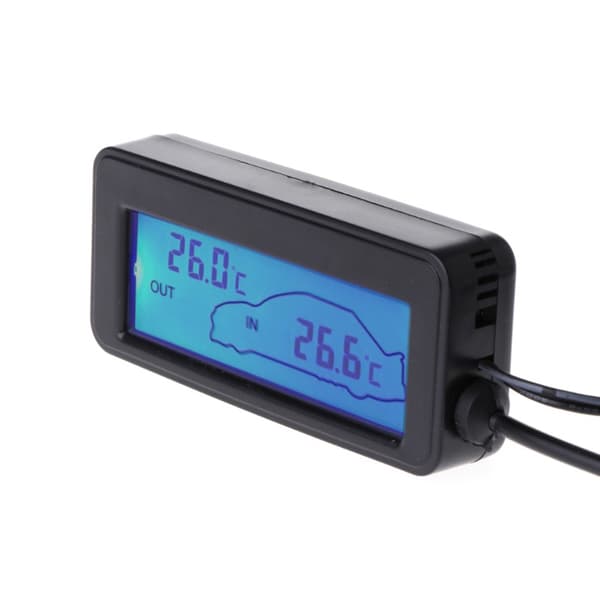 12V bil digitalt termometer mini termometer LCD baggrundsbelysning indendørs og udendørs digitalt display termometer elektronisk temperatur Silver (blue backlight)