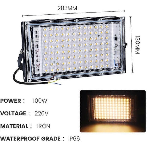 100W Ulkovalaistus LED-valokeila, 4500LM Ulkovalaistus LED-valokeila, IP66 Vedenkestävä, Lämmin Valkoinen 2800-3200k, Ultraohut Valo, Ihanteellinen Ulkovalaistus Pihalle