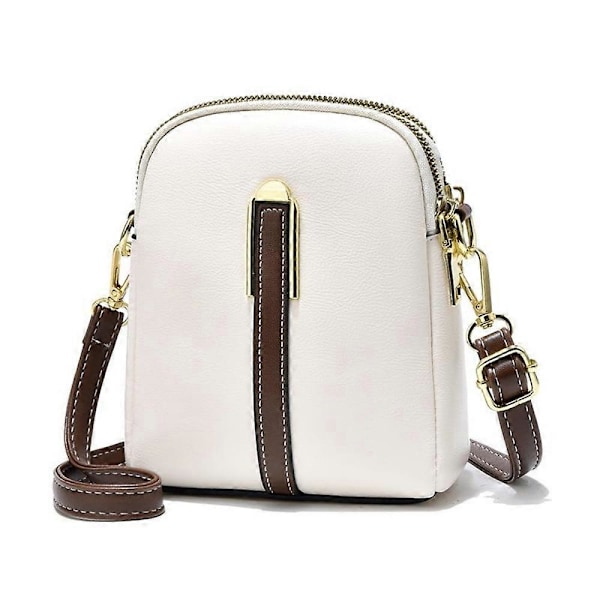 Liten Crossbody-väska i Läder, Mobilväska, Mini Handväska att Hänga Över Axeln white