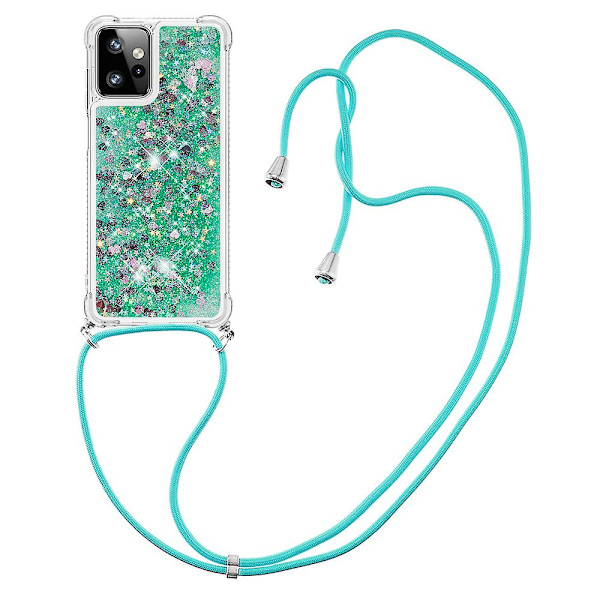 For Motorola Moto G Power 5g Etui Tpu Glitter Flydende Telefon Cover Med Lanyard Green Hearts