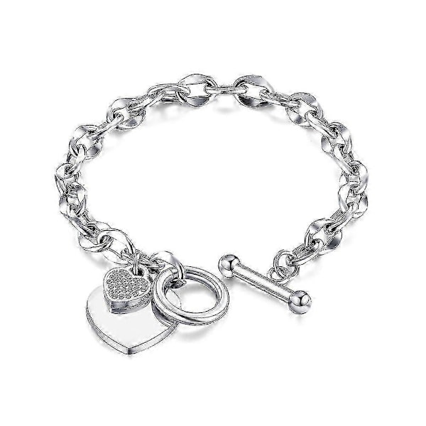 Hjerte Titanium Stål Armbånd Ot Spænde Håndledskæde Gave Til Kvinder Silver