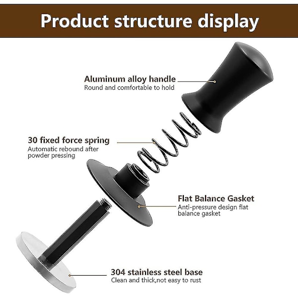 Kaffetamper, Espressotamper, Premium Barista Tamper med Kalibreret Fjeder, Rustfrit Stålbase