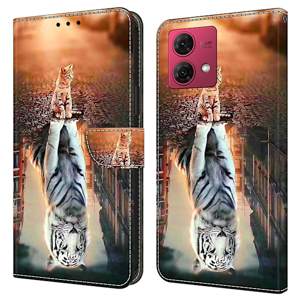 For Motorola Moto G84 5g Læderetui Trykt 3d Mønster Stativ Stødsikkert Telefoncover Cat and Tiger