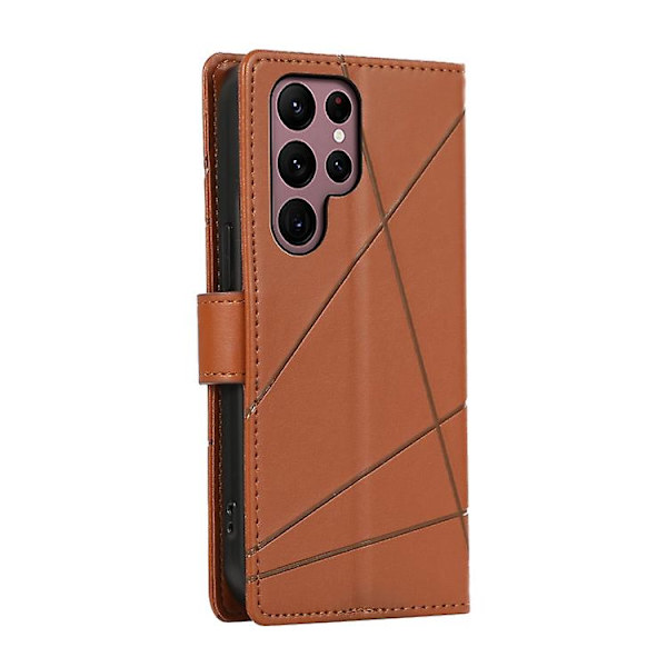 Til Samsung Galaxy S22 Ultra 5g PU Ægte Læder Tekstur Prægning Linje Mobiltelefon Etui Brown