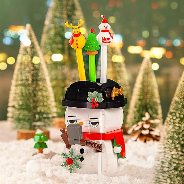 Julepynt Juletræ Kreative Dekorationer Byggeklodser Musikboks Musikboks Legetøj Dekoration Julegave Snowman pen holder building blocks