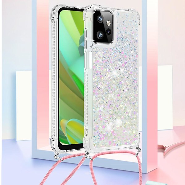 Til Motorola Moto G Power 5g Etui Tpu Glitter Flydende Telefon Cover Med Lanyard Laser Hearts