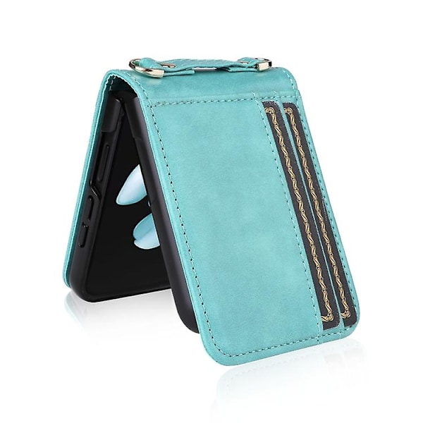 Crossbody-etui i læder til Samsung Galaxy Z Flip5 med kortspor Mint Green