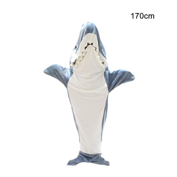 Shark Onesie bærbart tæppe til voksne - hajtæppe Super blødt hyggeligt flannel hættetrøje Shark sovepose L 170CM gray blue