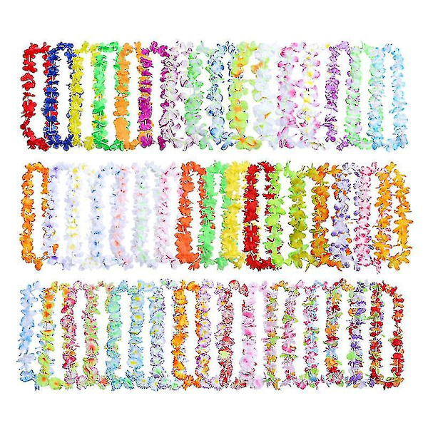 50 st/100 st Hawaiianska Halsband Tropiska Hawaii Tygblommor Krans Fest Dekoration 50pcs